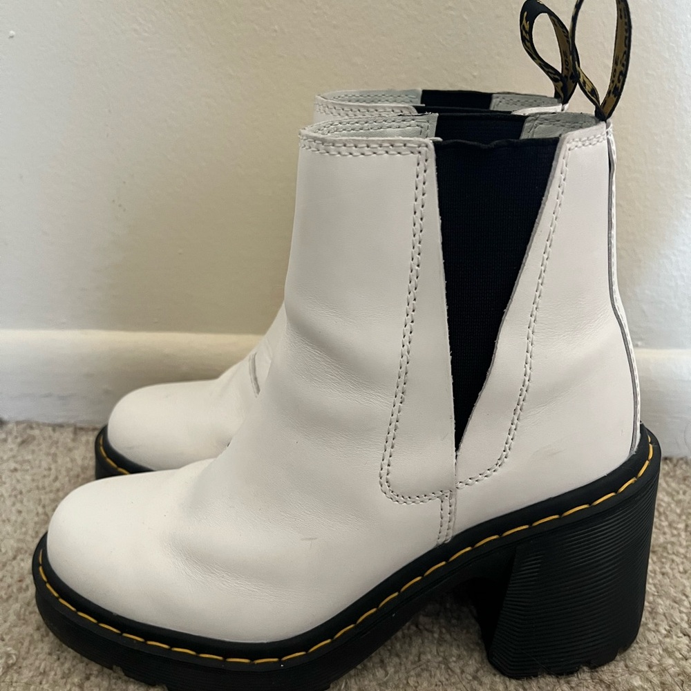 Dr Martens white Spence chunky heeled Chelsea boot.